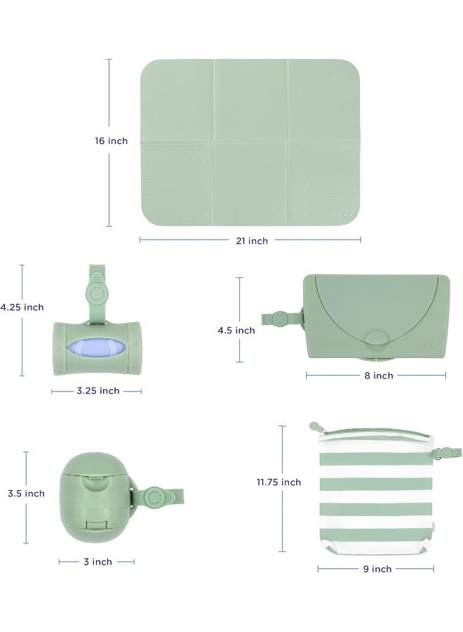 Ubbi On-The-Go Diapering Gift Set, Includes Changing Mat and Bag, Wipes Dispenser, Pacifier Holder and Bag Dispenser, Newborn Essentials, Sage - Image 3