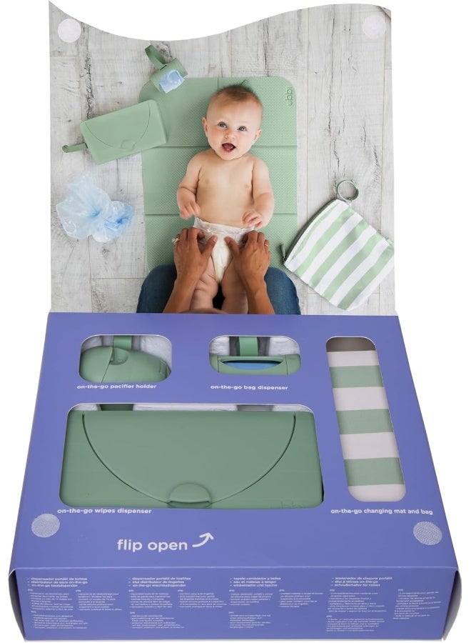 Ubbi On-The-Go Diapering Gift Set, Includes Changing Mat and Bag, Wipes Dispenser, Pacifier Holder and Bag Dispenser, Newborn Essentials, Sage - Image 2