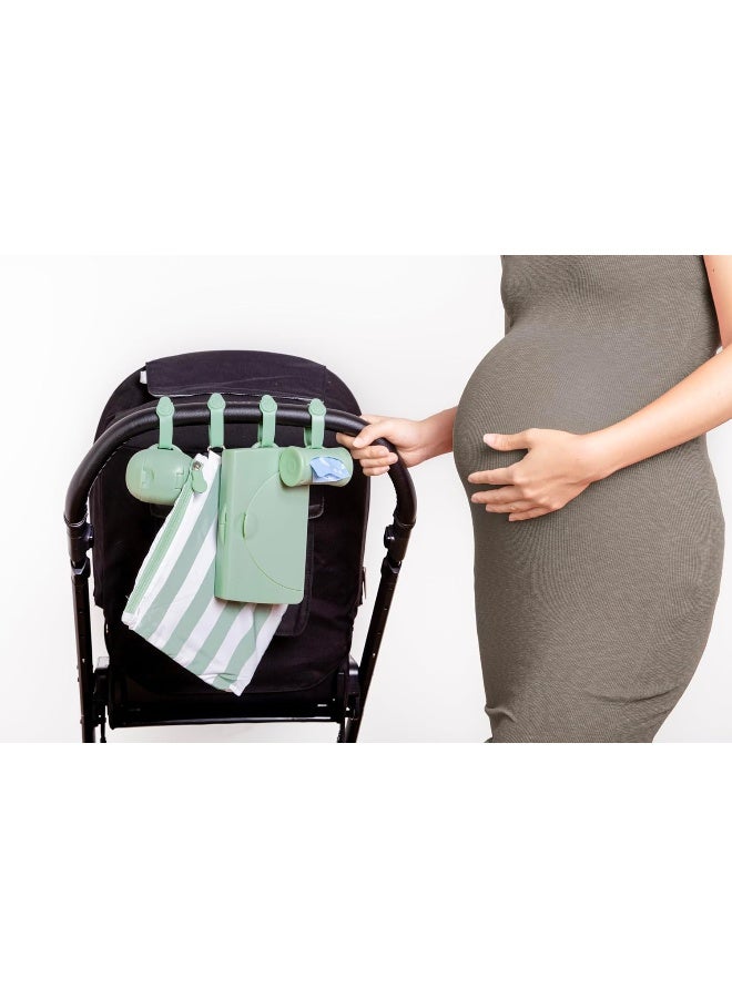 Ubbi On-The-Go Diapering Gift Set, Includes Changing Mat and Bag, Wipes Dispenser, Pacifier Holder and Bag Dispenser, Newborn Essentials, Sage - Image 1