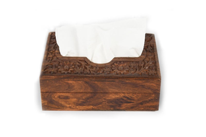 Zyntix Wooden Tissue Box Holder Cover 9x5 inch Napkin Holder Tissue Paper Holder for Dining Table Tissue Holder for Dining Table Napkin Holder Tissue Rack for Facial Napkins(Full Carving) - Image 1