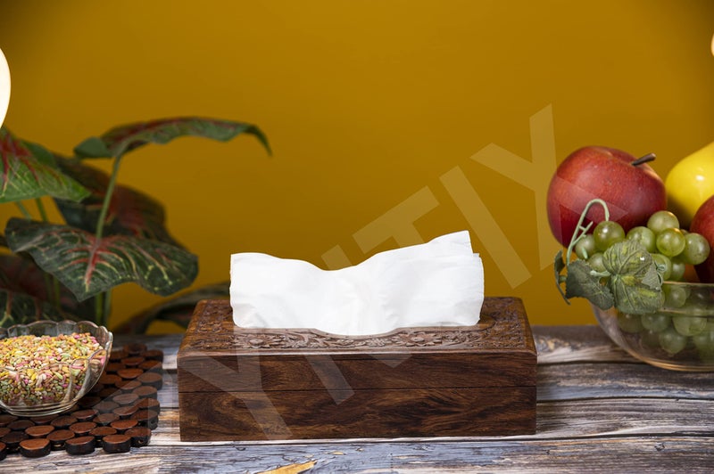 Zyntix Wooden Tissue Box Holder Cover 9x5 inch Napkin Holder Tissue Paper Holder for Dining Table Tissue Holder for Dining Table Napkin Holder Tissue Rack for Facial Napkins(Full Carving) - Image 3