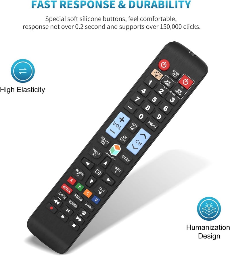 EWO'S جهاز تحكم عن بعد عالمي يناسب جميع أجهزة تلفزيون سامسونج من نوع LCD، LED، QLED، SUHD، UHD، HDTV، بالإضافة إلى أجهزة التلفزيون الذكية من نوع 4K و3D، مزود بأزرار لخدمات نتفليكس (Netflix) وبرايم فيديو (Prime Video) ومركز الخدمات الذكي (Smart Hub)، مع إضاءة خلفية. - Image 5