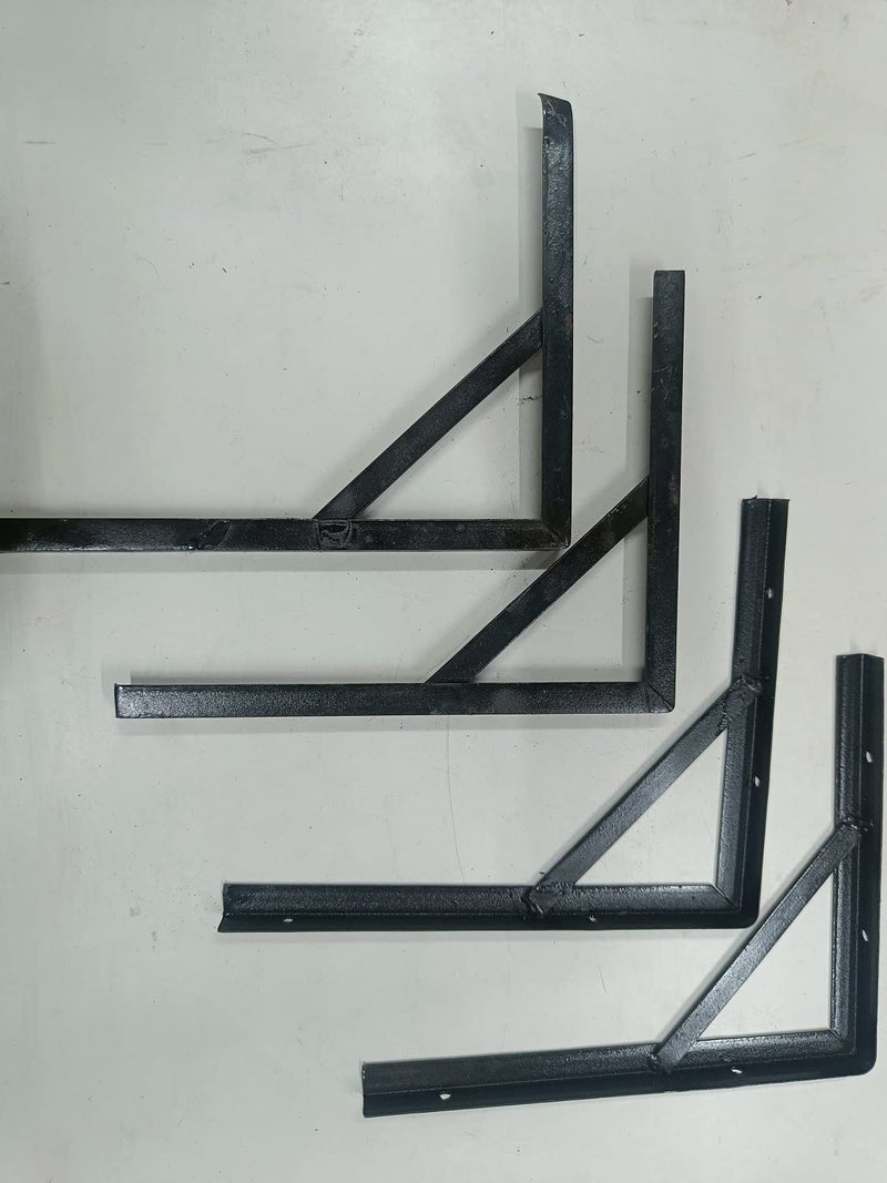 FTE Heavy Duty Right Angles L Angles Clamps Brackets Made of Strong 2mm Iron bar A Set of 4 Pieces for shelve Support with Double Hole Black  - Image 1