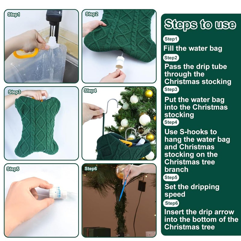 Fantang 1Set Christmas Tree Watering Bags Slow Release with Green Christmas Socks, Automatic Holiday Trees Care and Watering System Device Xmas Tree Self Waterer Drip Irrigation Bags with Flow Regulators - Image 3