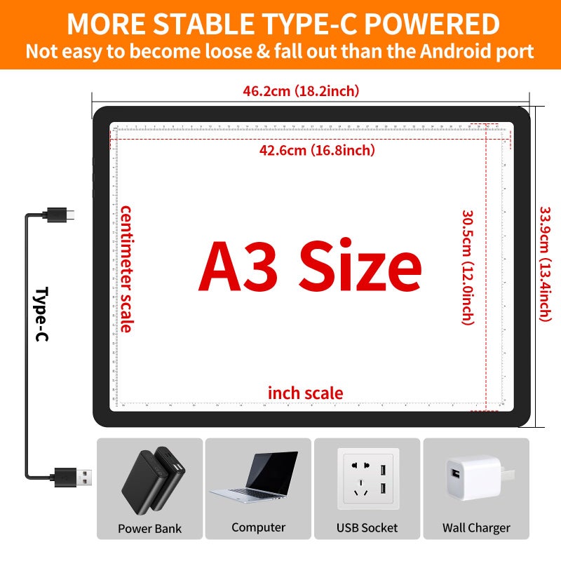 Elice Magnetic A3 Light Board with Bag for Diamond Painting, Tracing LED Light Box with Side Buttons, Super Bright Diamond Art Light Pad, Light Table for Drawing, Sketching, Weeding Vinyl - Black - Image 3