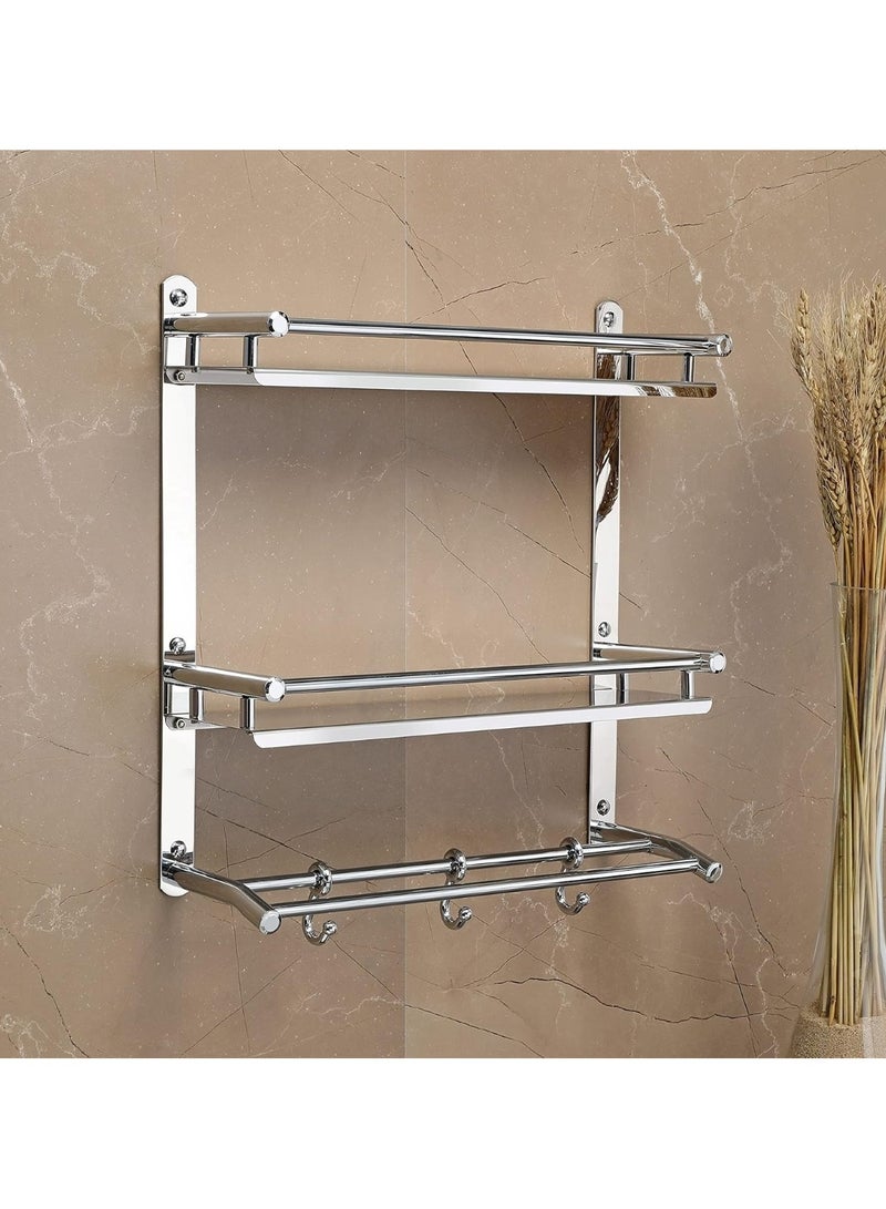Wall-Mounted Stainless Steel Bathroom Shelf with Towel Rack Silver - Image 2