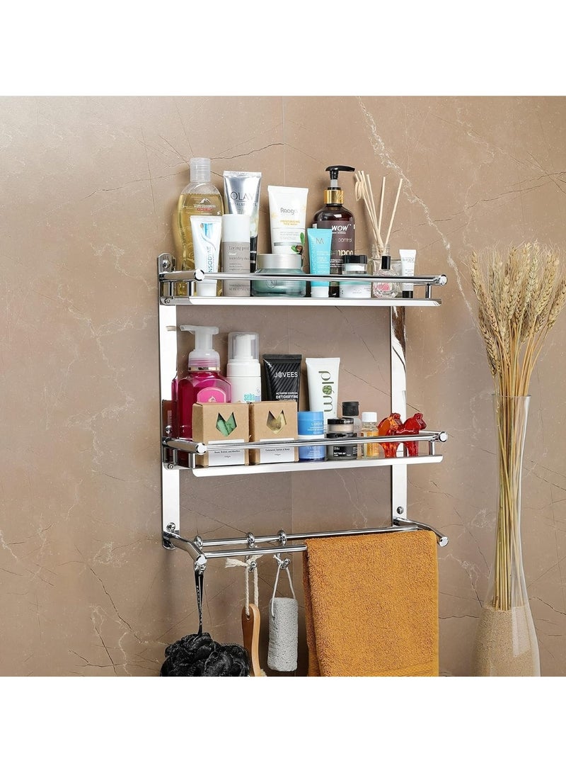 Wall-Mounted Stainless Steel Bathroom Shelf with Towel Rack Silver - Image 4