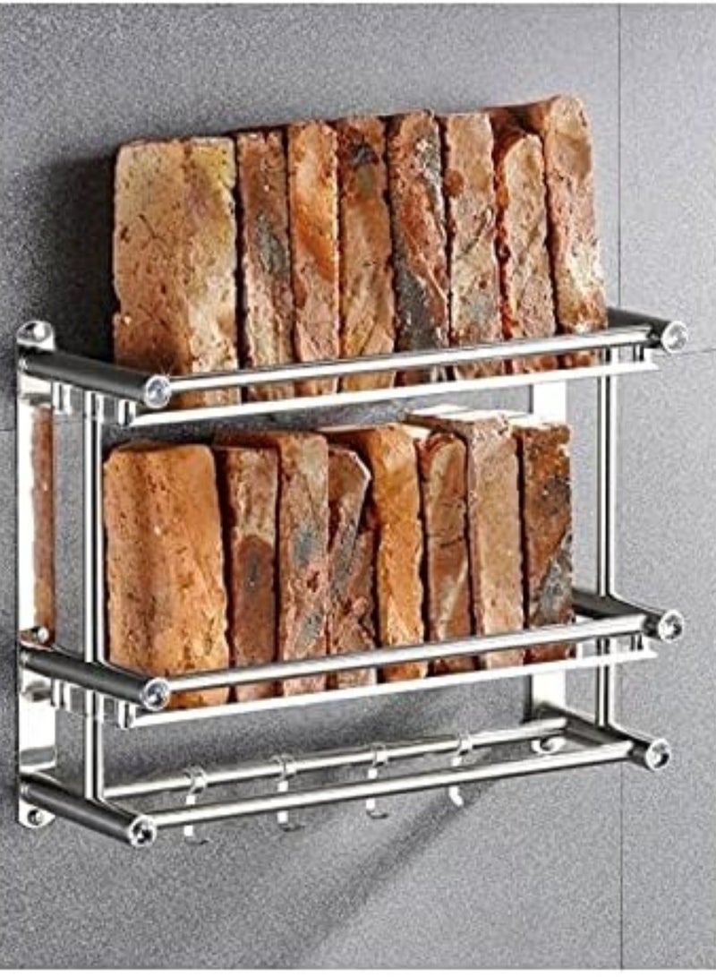 Wall-Mounted Stainless Steel Bathroom Shelf with Towel Rack Silver - Image 5