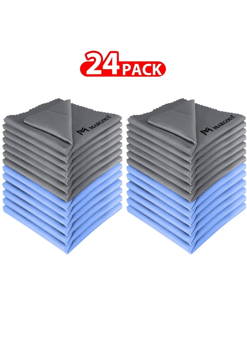 MARGOUN 24 Pack Microfiber Cleaning Cloth Premium Cloth for Glasses Lens Screens & More Grey Blue - Image 1
