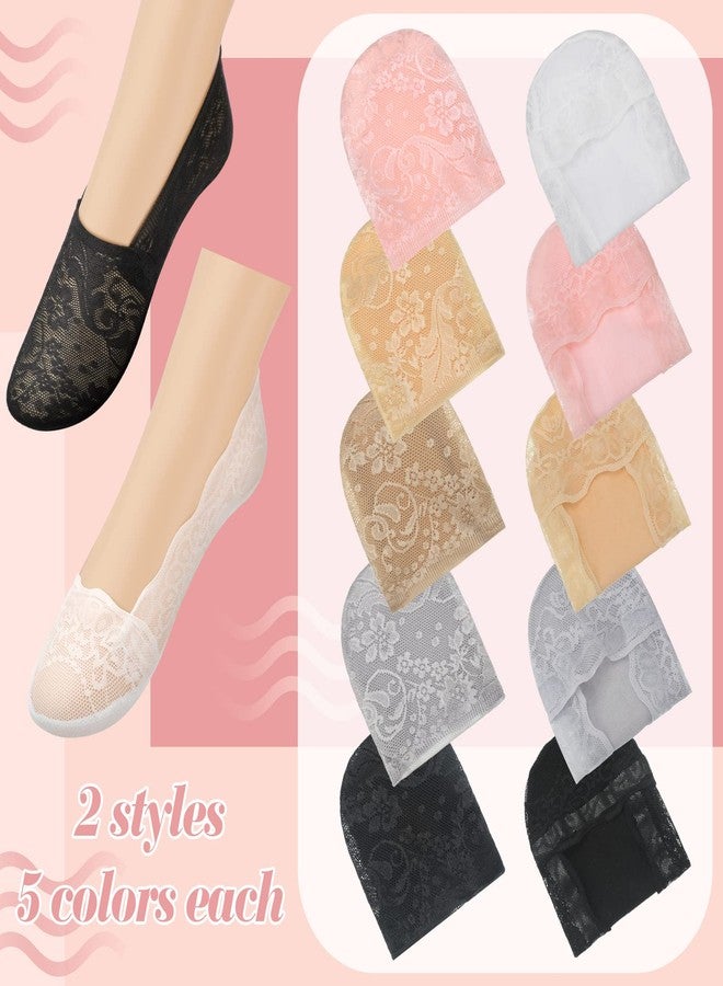 Sureio 10 Pairs Lace Ankle Socks Women's Lace No Show Socks Ruffle Low Cut Non Slip Casual for Summer Women(Low Cut) - Image 5