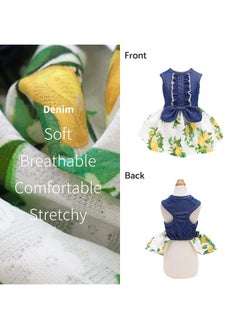 Lemon Denim Dog Dress, Dog Clothes for Small Dogs Girl, Pet Cat Outfit, Blue, White, Yellow, Green, XXS
