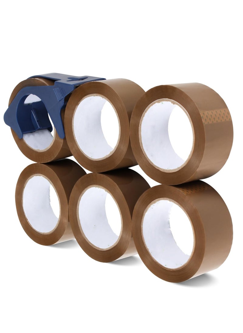 SYOSI Brown Packing Tape with Dispenser, 6 Rolls Heavy Duty Brown Packaging Tape Shipping Tape Refill Rolls, Carton Sealing Packaging Tape for Moving, Package, & Storage ( 2" X 110 Yards)  - Image 1