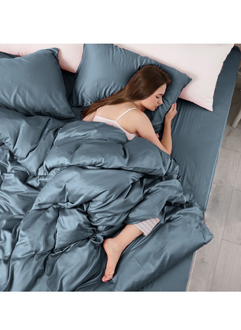 LuxHome Luxury Satin Line Bedsheet and Pillowcase Set – Hotel-Quality Breathable Cotton Bedding, Satin Finish, Soft and Luxurious – Flat Bedsheet 275x275cm with 2 Pillowcases 46x69cm, Dark Gray - Image 4