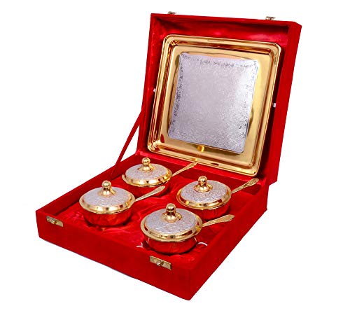 Piepot Brass Mouthfreshner Set Silver Gold Plate Pack Of 13 Pc Bowl With Lid German Silver Items For Gift Marriage Gift Return Gift Corporate Use 200 ML - Image 2