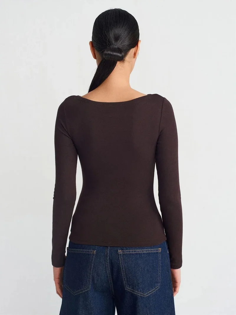 ديلفين Dilvin Women’s Slim-fit Boat Neck Long-sleeve Blouse