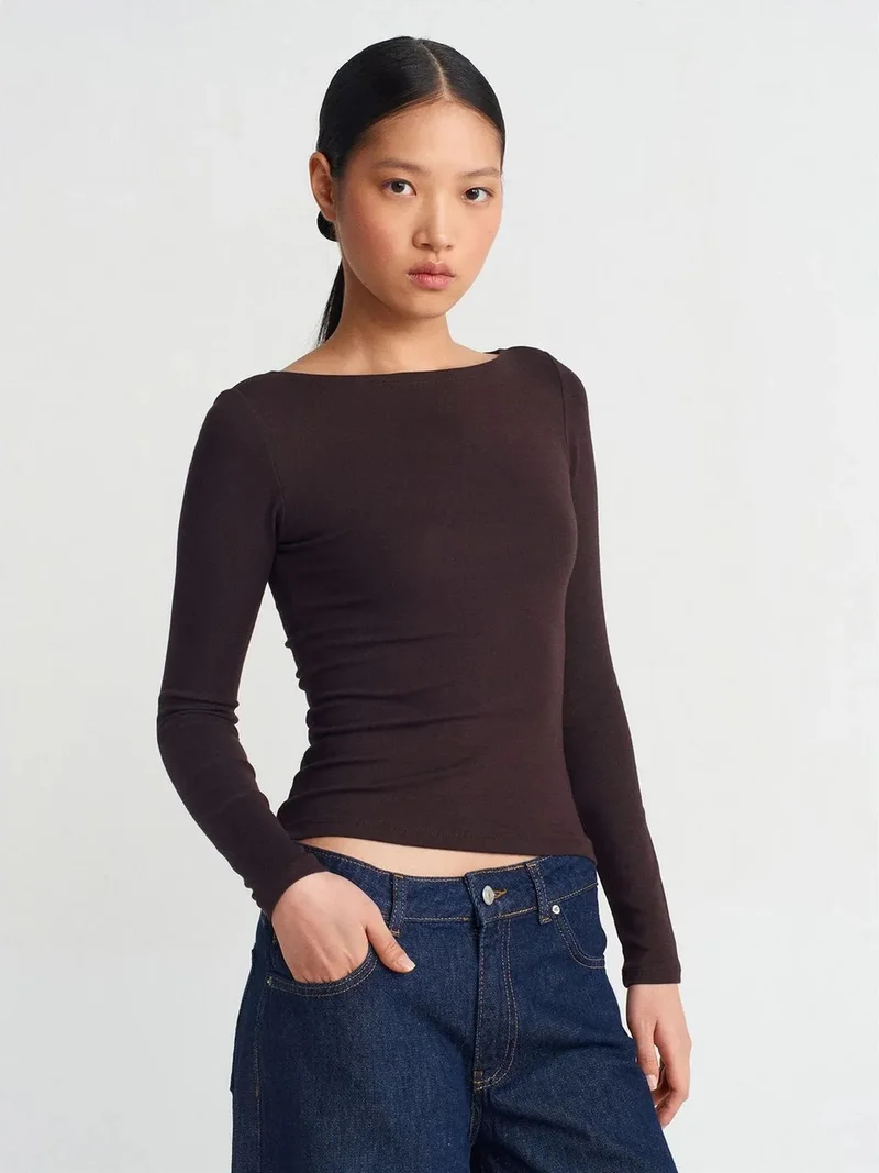 ديلفين Dilvin Women’s Slim-fit Boat Neck Long-sleeve Blouse