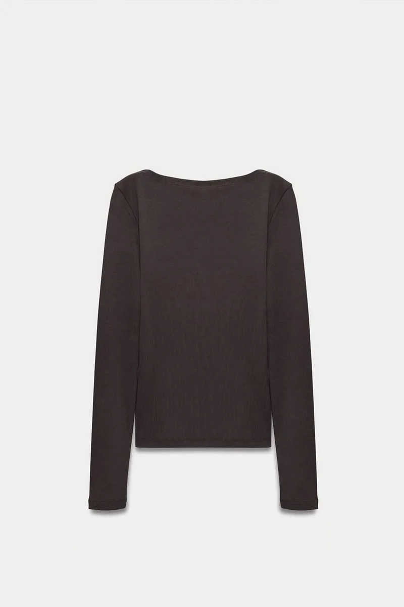 Dilvin Coffee Brown DILVIN Women’s Slim-fit Boat Neck Long-sleeve Blouse for Women | Best Price UAE