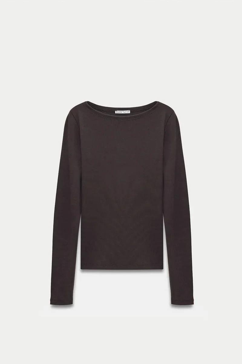 Dilvin Coffee Brown DILVIN Women’s Slim-fit Boat Neck Long-sleeve Blouse for Women | Best Price UAE