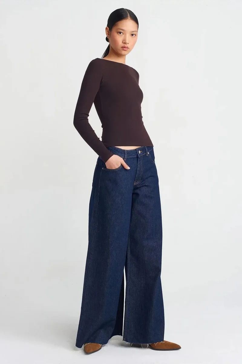 Dilvin Coffee Brown DILVIN Women’s Slim-fit Boat Neck Long-sleeve Blouse for Women | Best Price UAE