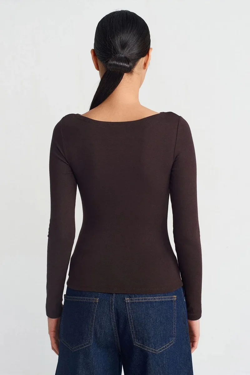 ديلفين DILVIN Women’s Slim-fit Boat Neck Long-sleeve Blouse