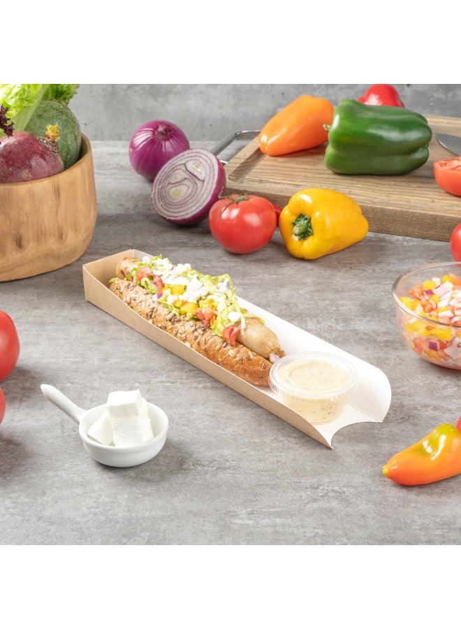 Restaurantware Bio Tek 11.8 x 2 x 1.3 Inch Hot Dog Trays, 200 Open-Design Hot Dog Containers - Greaseproof, Recyclable, Kraft Paper Hot Dog Serving Trays - Image 3