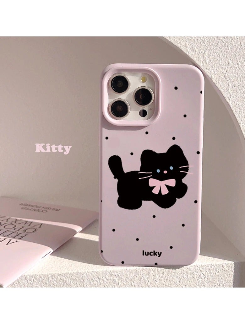 NIBEMINENT Polka Dot Bow Black Cat Protective TPU Case Cover For IPhone 15 Pro Max, Purple
