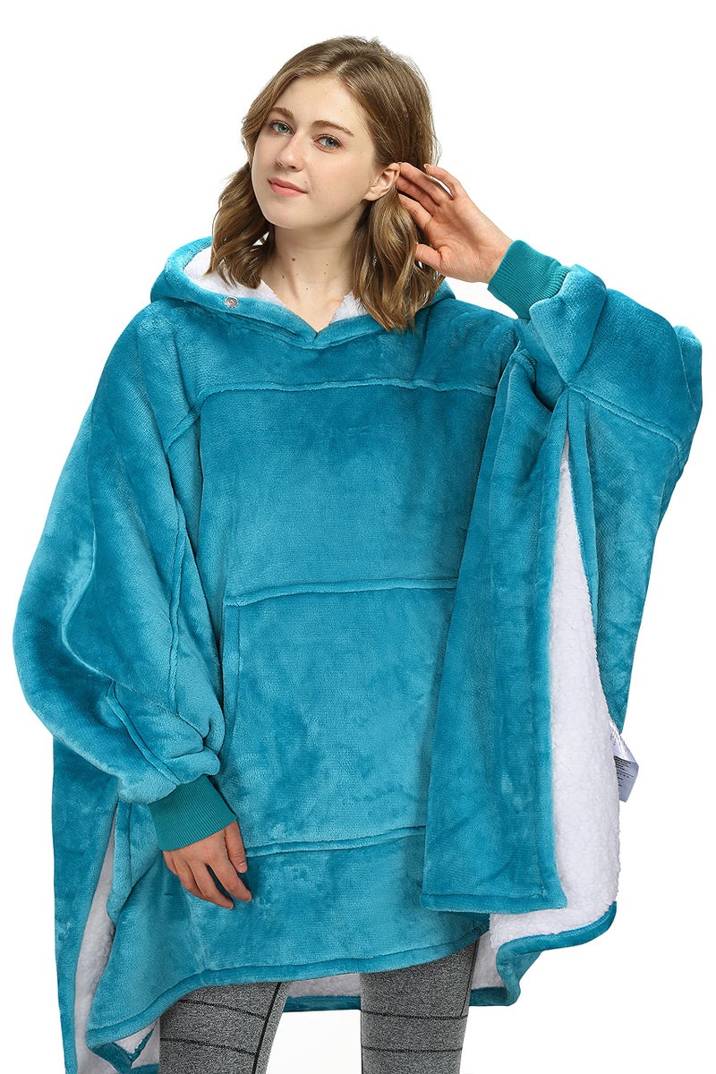 Catalonia Oversized Hoodie Sweatshirt Poncho Casual Hoodie Cape Batwing Coat Pullover Blanket  Fluffy Sherpa Comfortable Roomy  for Adults Women Men