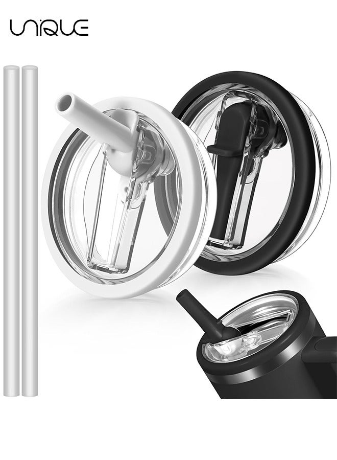 Unique 2 Pack 40oz Flip Straw Leak Proof Lid - For Stanley Quencher Spill Proof Splash Resistant Tumbler Lids Reusable Tumbler Cover For Stanley Cup (Black/White) - Image 1