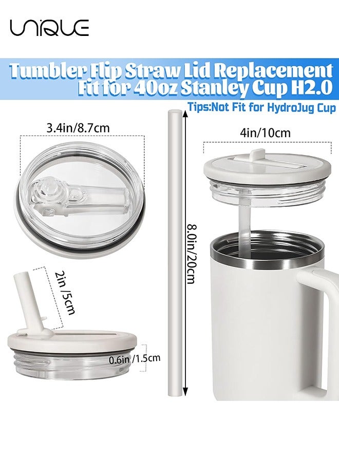 Unique 2 Pack 40oz Flip Straw Leak Proof Lid - For Stanley Quencher Spill Proof Splash Resistant Tumbler Lids Reusable Tumbler Cover For Stanley Cup (Black/White) - Image 2
