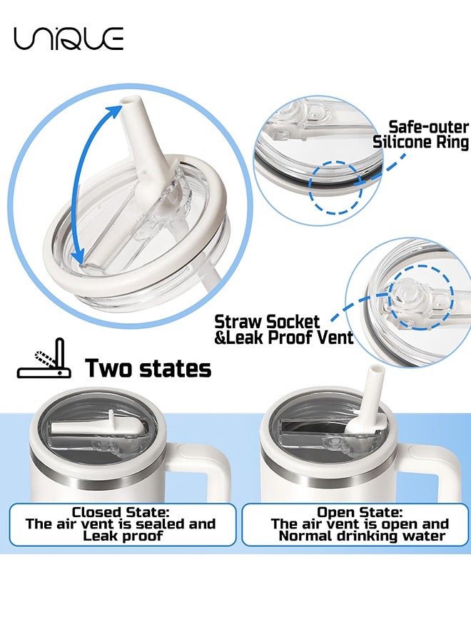Unique 2 Pack 40oz Flip Straw Leak Proof Lid - For Stanley Quencher Spill Proof Splash Resistant Tumbler Lids Reusable Tumbler Cover For Stanley Cup (Black/White) - Image 4