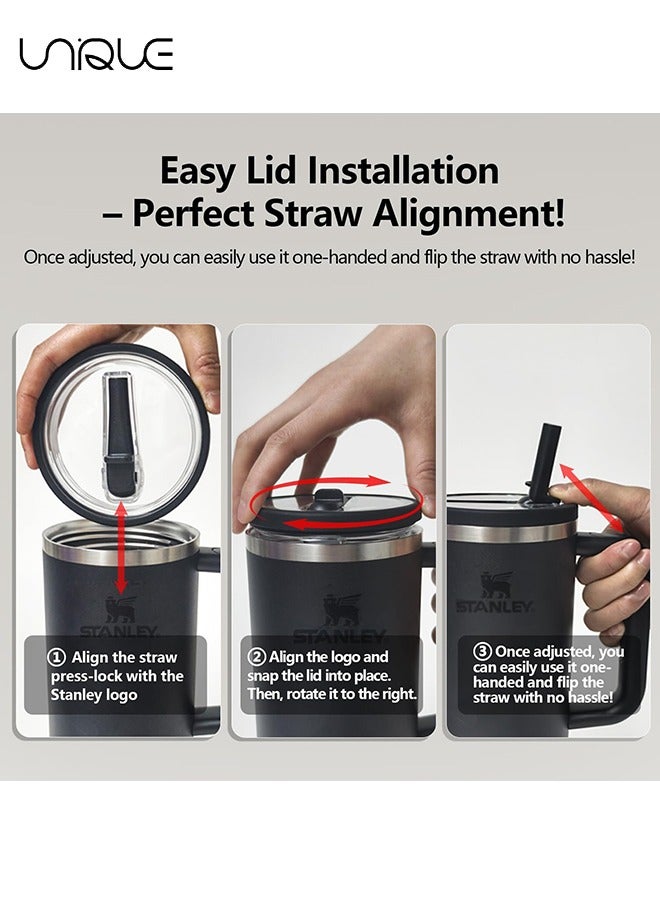 Unique 2 Pack 40oz Flip Straw Leak Proof Lid - For Stanley Quencher Spill Proof Splash Resistant Tumbler Lids Reusable Tumbler Cover For Stanley Cup (Black/White) - Image 5