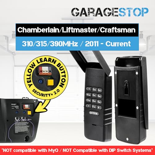 Garage Stop for 877LM Liftmaster Garage Door Keypad fits Chamberlain Craftsman Wireless Garage Door Opener Keypad 2011 to Present Yellow Learn Button Matte Black Design 2Pack - Image 3