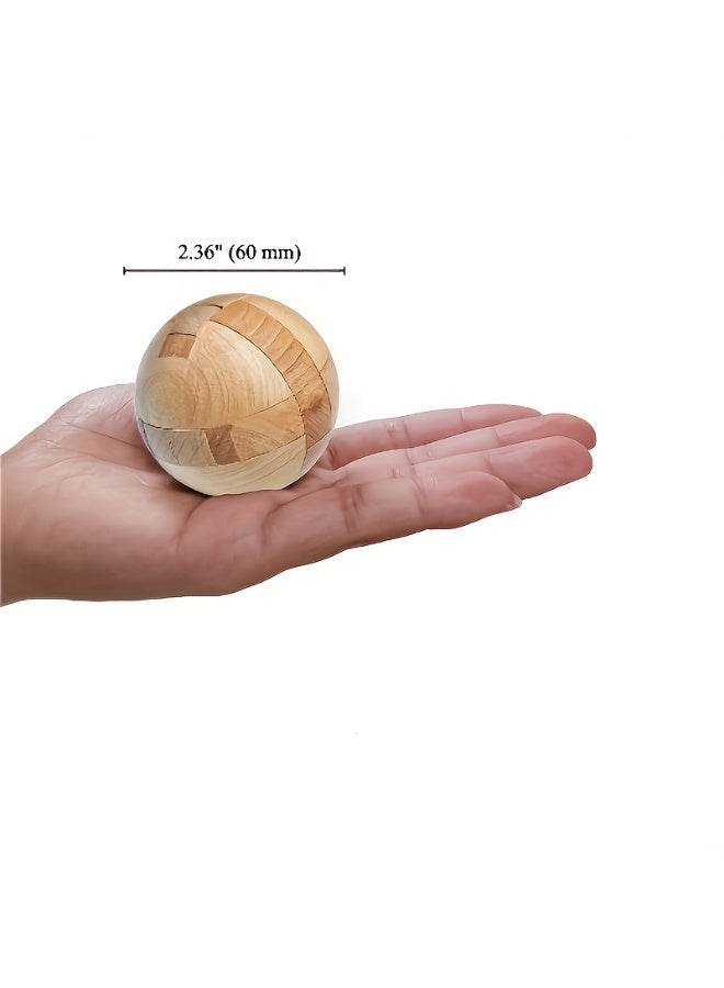 1pcs3D Wooden Puzzle Magic Sphere Brain Teaser for Adults, Wheat Color, Educational Wood Jigsaw Brain Challenge Ball  - Image 3