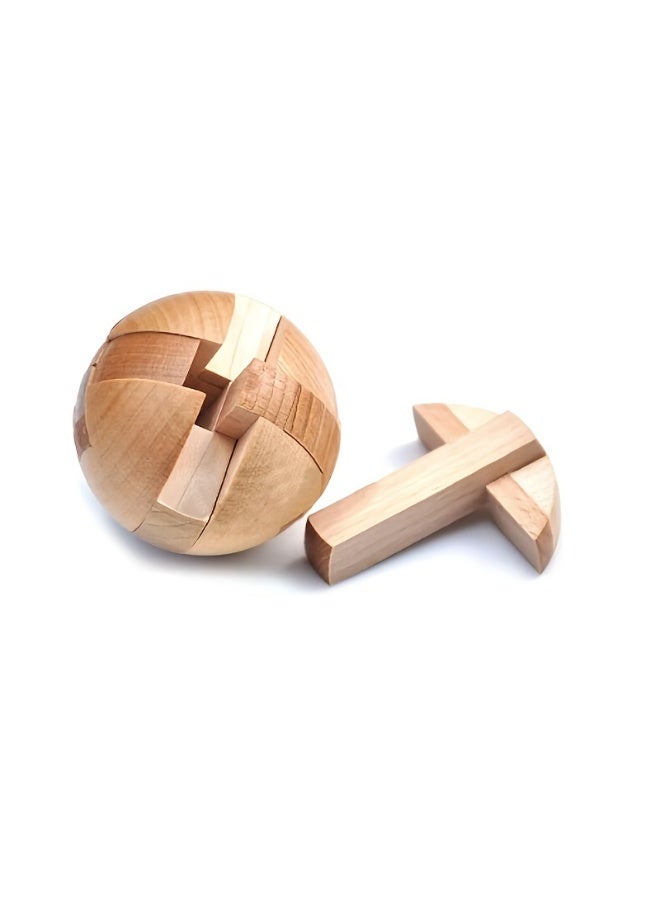 1pcs3D Wooden Puzzle Magic Sphere Brain Teaser for Adults, Wheat Color, Educational Wood Jigsaw Brain Challenge Ball  - Image 1