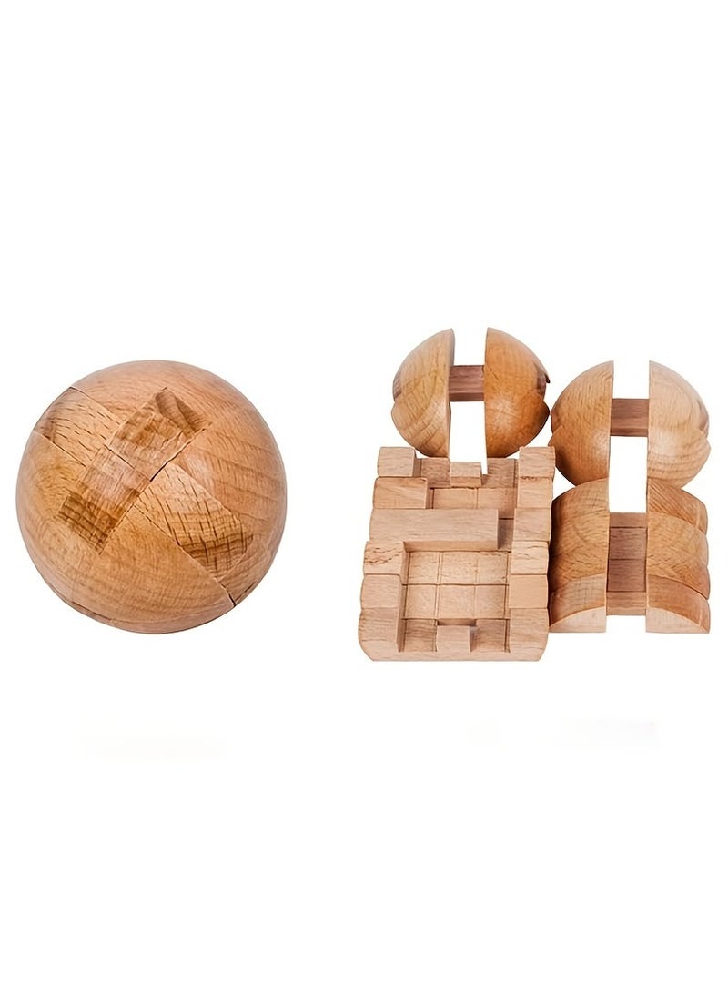1pcs3D Wooden Puzzle Magic Sphere Brain Teaser for Adults, Wheat Color, Educational Wood Jigsaw Brain Challenge Ball  - Image 2