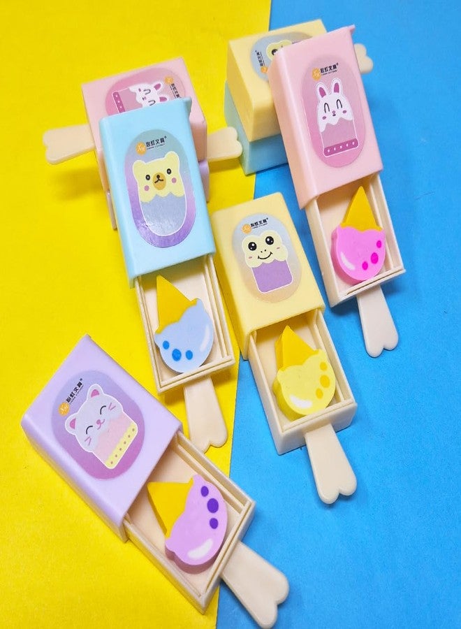 PARTEET Magic Box Pencil Eraser | Popsicle Shaped Ice Cream Drawer| Softy Shape Eraser |Birthday Return Gifts for Kids(Pack of 12) (Assorted Color) - Image 2