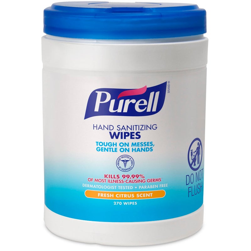 Purell Sanitizing Hand Wipes, 6 x 6 3/4", White, 270 Wipes/Canister - Image 1