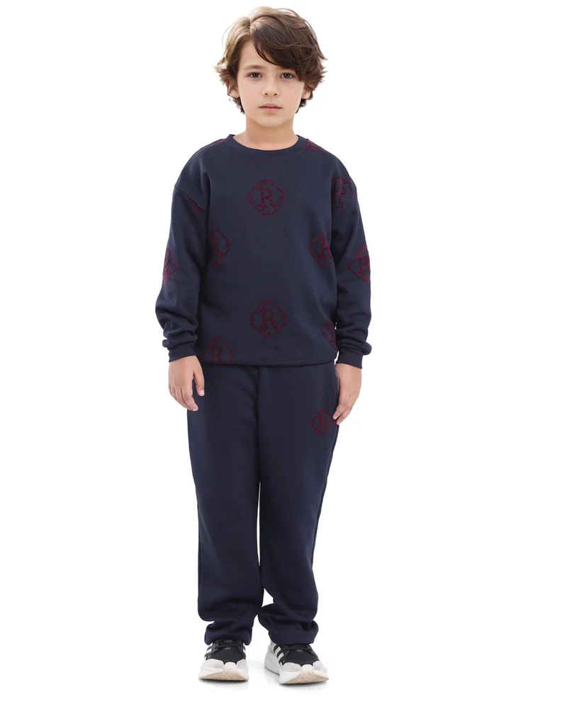 Rare Ones Rare Ones Kids Rinz Navy Cotton Poly Flock Print Trackpant