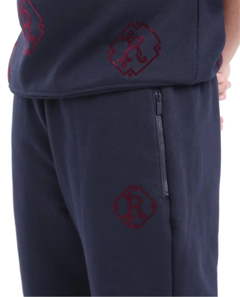 Rare Ones Rare Ones Kids Rinz Navy Cotton Poly Flock Print Trackpant