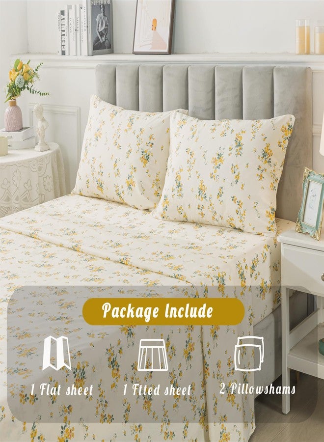 La Sheer 100% Cotton Percale Sheets for Queen Size Bed - 14 Inches Deep Pocket Perfect Fitting - Crispy Cool & Comfortable - Yellow Floral (4 Piece Bed Sheets) - Image 3