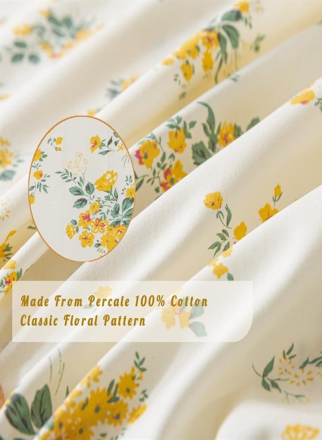 La Sheer 100% Cotton Percale Sheets for Queen Size Bed - 14 Inches Deep Pocket Perfect Fitting - Crispy Cool & Comfortable - Yellow Floral (4 Piece Bed Sheets) - Image 4