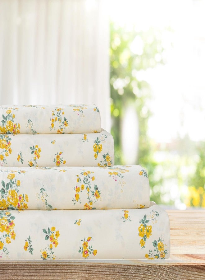 La Sheer 100% Cotton Percale Sheets for Queen Size Bed - 14 Inches Deep Pocket Perfect Fitting - Crispy Cool & Comfortable - Yellow Floral (4 Piece Bed Sheets) - Image 1