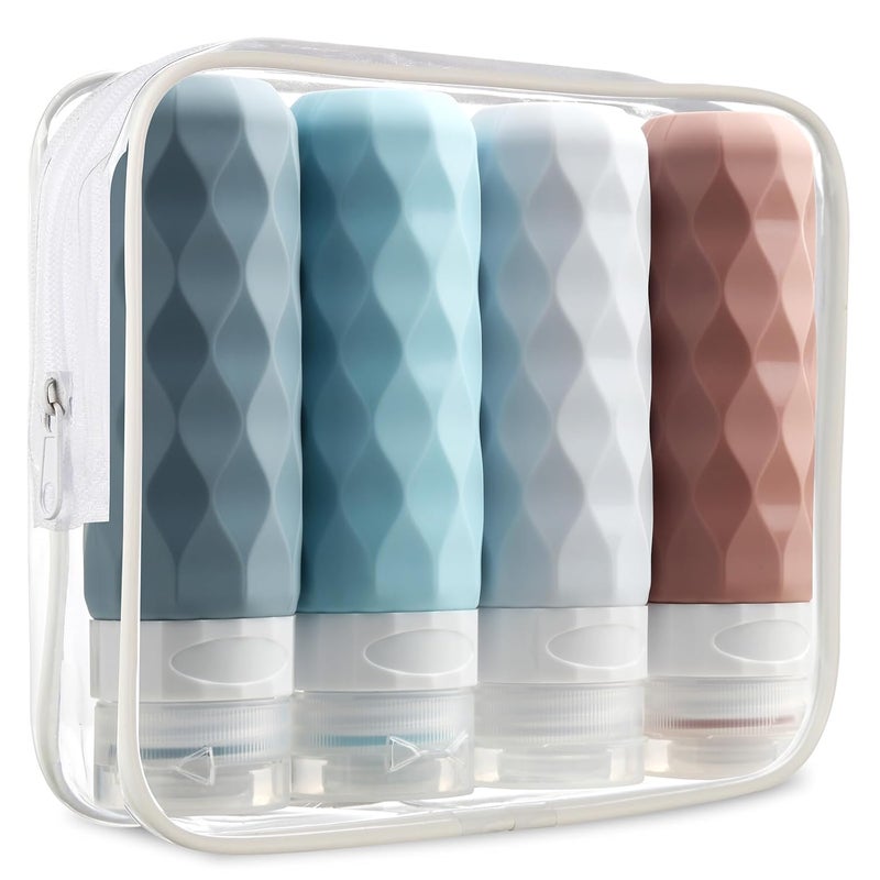 Gemice Travel Bottles for Toiletries, Tsa Approved 3oz Portable Travel Bottles, BPA Free Leak Proof Squeezable Travel Size Containers, Travel Accessories for Shampoo Conditioner Lotion (4 Pack), Mystery of Ocean - Image 1
