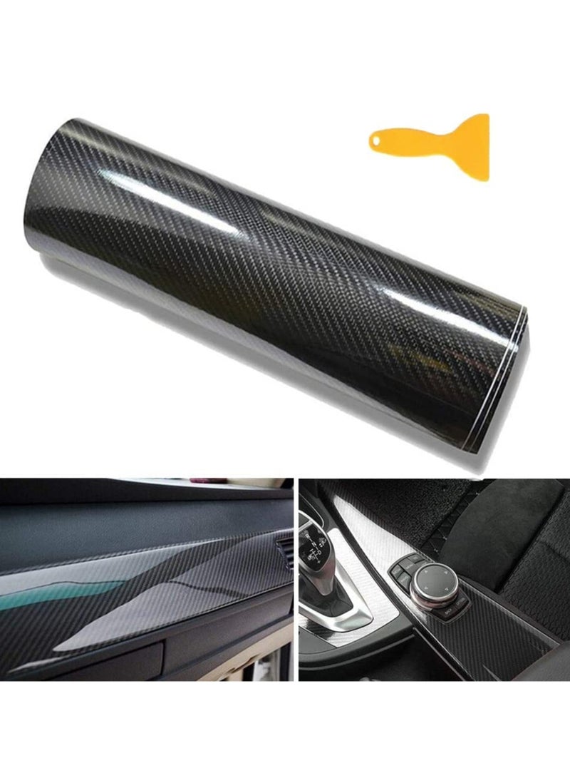 6D Carbon Fiber Sticker 30 x 150CM Car Vinyl Wrap Sheet With Scraper Self-adhesive Bubble-Free Carbon Fibre Sticker Roll Waterproof Vinyl Wrapping Tape Wrap Protective Film For Car - Image 1