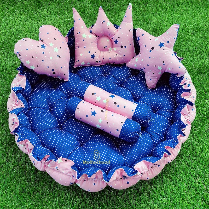 MOTHERHOOD MOTHERHOOD Round Baby Tub Bed 5 pc Pillow Luxury Mattress Sleeper Bedding Set coSleeper Safe Cotton Fabric with RFilled UltraSoft Comfortable for Newborn to Toddlers Pink - Image 1