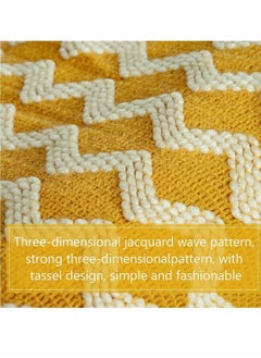 Y&D Acrylic Knitted Throw Blanket, Lightweight and Soft Decorative Woven Blanket with Tassels for Bed, Sofa, 51 x 67 Inches, Mustard Yellow Wave  - Image 3
