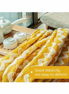 Y&D Acrylic Knitted Throw Blanket, Lightweight and Soft Decorative Woven Blanket with Tassels for Bed, Sofa, 51 x 67 Inches, Mustard Yellow Wave  - Image 2