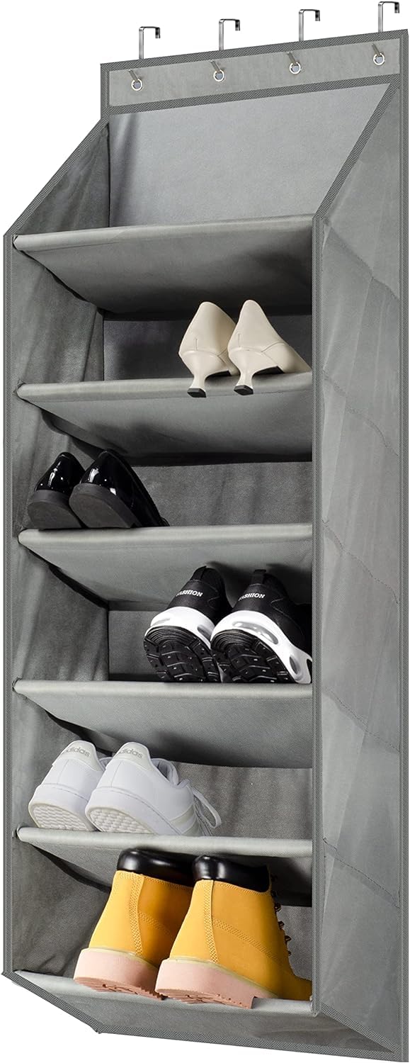 VHG 6 Shelves Hanging Organiser Shoe Rack with Deep Pockets for 12 Pairs Over Door Hanging Storage Shoe Storage Hanger for Closet and Dorm Door Grey