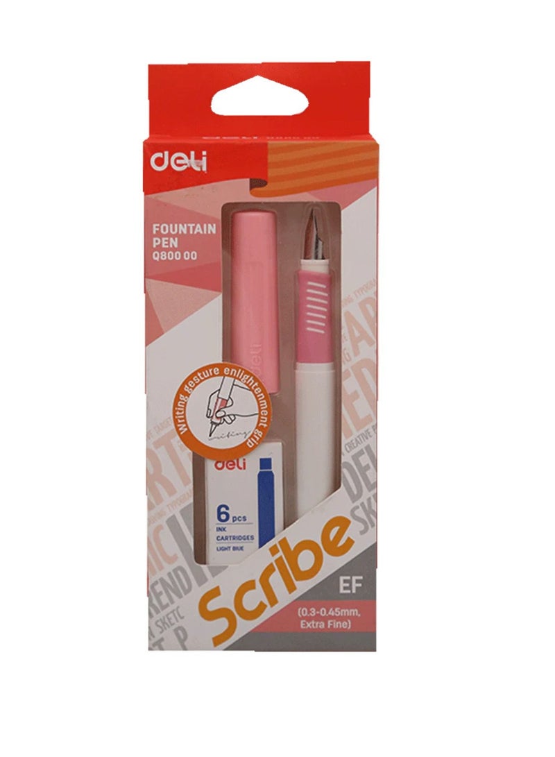 Deli Scribe Fountian Pen With Blue Ink Cartridges - Image 1