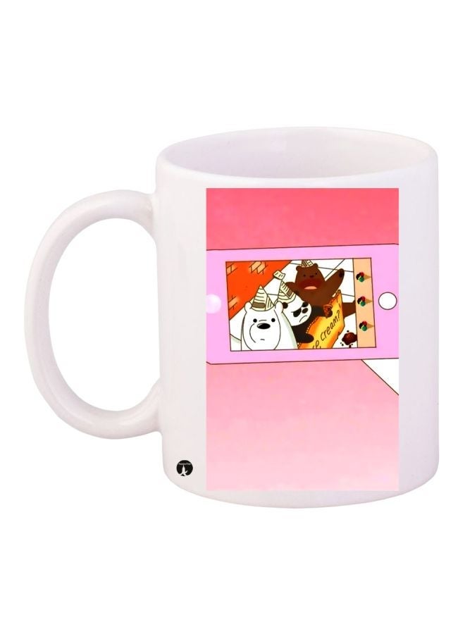 RYN Cartoon Printed Coffee Mug White/Pink/Brown 11ounce